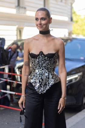 PFW ASHI Outside Arrivals NB Chiara Ferragni arriving at the ASHI show as part of Haute Couture Fashion Week on July 08, 2025 in Paris, France. Photo by Nasser Berzane ABACAPRESS.COM Paris France  Copyright: xBerzanexNasser ABACAx