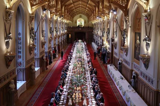 Bilder des Jahres 2025, Entertainment 07 Juli Entertainment Themen der Woche KW28 . 08 07 2025. Windsor , United Kingdom. President Emmanuel Macron, Bridgette Macron, King Charles III, Queen Camilla, Prince William and Kate Middleton, the Prince and Princess of Wales ,at a State Banquet at Windsor Castle on the first day of the French State Visit to the United Kingdom.  xi-Imagesx xPoolx IIM-26084-0242