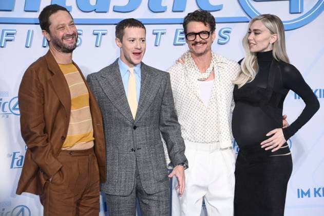 Ebon Moss Bachrach, Joseph Quinn, Pedro Pascal and Vanessa Kirby at the fan event for the movie The Fantastic Four First Steps at Das Center Berlin, 08 07 2025 Foto:xN.xKubelkax xFuturexImagex fantastic_5875