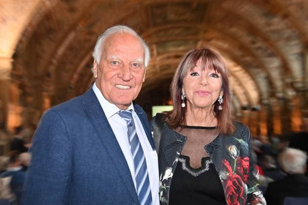 Franz Bulle ROTH Former professional soccer player with life companion Helena von Sarkozy Award of the Bavarian Order of Merit in the Antiquariat of the Residenz in Munich on 09 07 2025