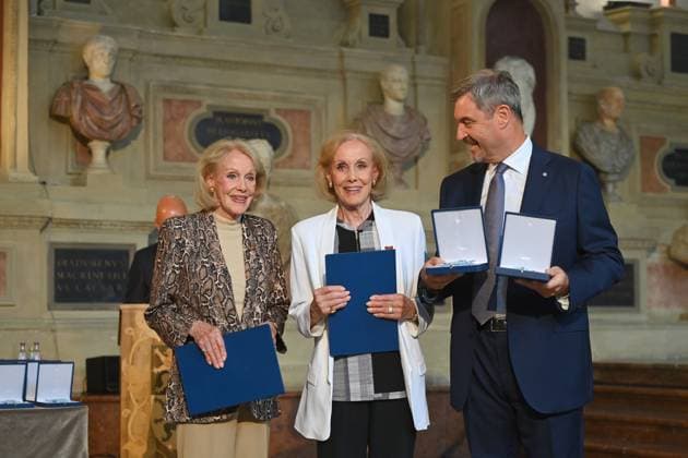 Alice and Ellen KESSLER The Kessler twins receive the Bavarian Order of Merit from Markus SOEDER State Premier of Bavaria and CSU Chairman Bavarian Order of Merit Award Ceremony in the Antiquariat of the Residence in Munich on 09 07 2025