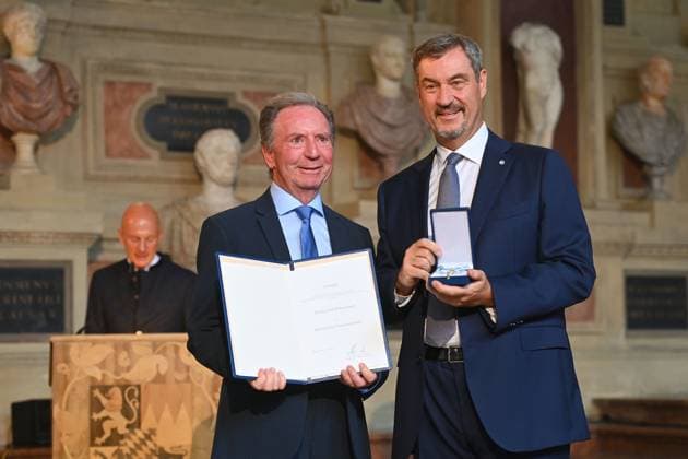 Gerd RUBENBAUER receives the Bavarian Order of Merit from Markus SOEDER, State Premier of Bavaria and CSU Chairman Award of the Bavarian Order of Merit in the Antiquariat of the Residence in Munich on 09 07 2025