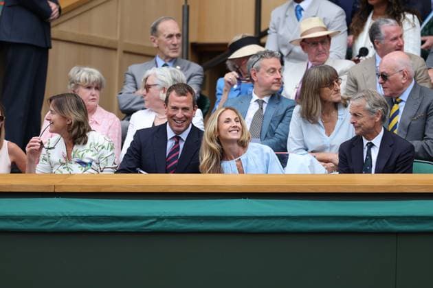 . 09 07 2025. London, United Kingdom. Royal Box including Queen Camilla , Peter Phillips and Harriet Sperling on day ten of the Wimbledon Tennis Championships in London.  xStephenxLockx xi-Imagesx IIM-26087-0014