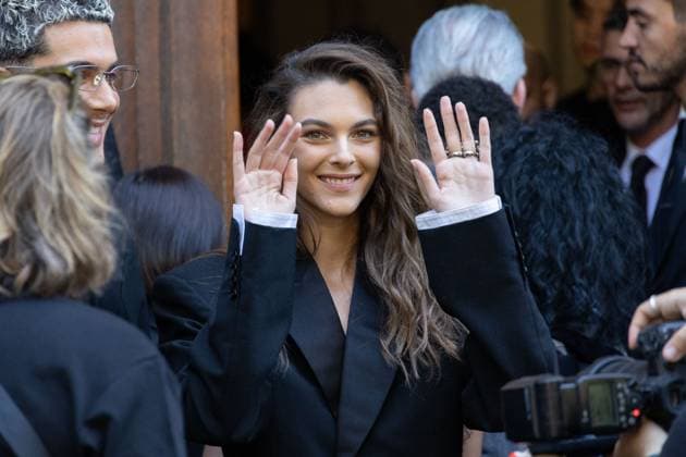 PFW Balenciaga Outside Arrivals NB Vittoria Ceretti arriving at the Balenciaga show as part of Haute Couture Fashion Week on July 09, 2025 in Paris, France. Photo by Nasser Berzane ABACAPRESS.COM Paris France  Copyright: xBerzanexNasser ABACAx