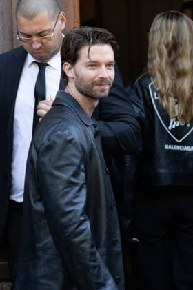 PFW Balenciaga Outside Arrivals NB Patrick Arnold Schwarzenegger arriving at the Balenciaga show as part of Haute Couture Fashion Week on July 09, 2025 in Paris, France. Photo by Nasser Berzane ABACAPRESS.COM Paris France  Copyright: xBerzanexNasser ABACAx