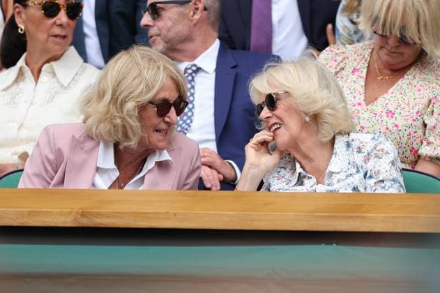 . 09 07 2025. London, United Kingdom. Royal Box including Queen Camilla , Peter Phillips and Harriet Sperling on day ten of the Wimbledon Tennis Championships in London.  xStephenxLockx xi-Imagesx IIM-26087-0040