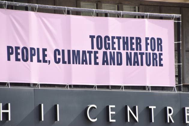 July 9, 2025, London, England, United Kingdom: Together For People, Climate and Nature sign at the Queen Elizabeth II Centre as thousands of people meet with MPs in Westminster, urging the government to act on the climate and nature crisis. The mass lobby, organised by the Climate Coalition, is one of the largest ever staged. London United Kingdom - ZUMAv130 20250709_zip_v130_034 Copyright: xVukxValcicx