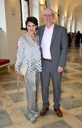 Janina Hartwig with friend Alexander Putz Bavarian Order of Merit in the Antiquarium of the Residenz in Munich on July 9, 2025