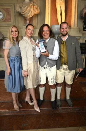 Jürgen Drews with wife Ramona and daughter Joelina Drews with friend Adrian Louis Bavarian Order of Merit in the Antiquarium of the Residence in Munich on July 9, 2025