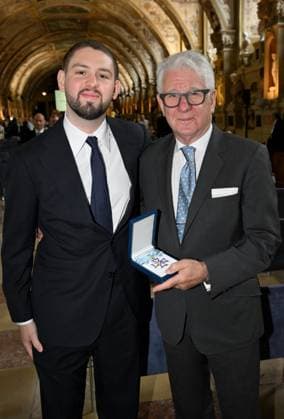 Marcel Reif and son Tim Bavarian Order of Merit in the Antiquarium of the Residence in Munich on July 9, 2025
