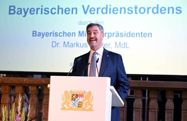 Markus Söder Bavarian Order of Merit in the Antiquarium of the Residence in Munich on July 9, 2025