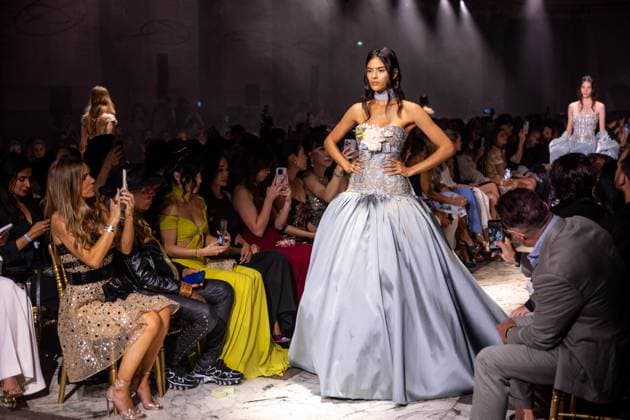 PFW - Elie Saab Runway A model walks the runway at the Elie Saab Haute Couture Fall Winter 2025-2026 show, as part of Paris Fashion Week in Paris, France on July 9, 2025. Photo by Ammar Abd Rabbo ABACAPRESS.COM Paris France  Copyright: xAbdxRabboxAmmar ABACAx