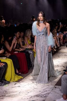 PFW - Elie Saab Runway A model walks the runway at the Elie Saab Haute Couture Fall Winter 2025-2026 show, as part of Paris Fashion Week in Paris, France on July 9, 2025. Photo by Ammar Abd Rabbo ABACAPRESS.COM Paris France  Copyright: xAbdxRabboxAmmar ABACAx
