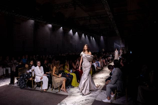 PFW - Elie Saab Runway A model walks the runway at the Elie Saab Haute Couture Fall Winter 2025-2026 show, as part of Paris Fashion Week in Paris, France on July 9, 2025. Photo by Ammar Abd Rabbo ABACAPRESS.COM Paris France  Copyright: xAbdxRabboxAmmar ABACAx