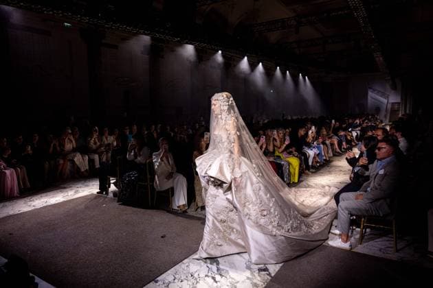 PFW - Elie Saab Runway A model walks the runway at the Elie Saab Haute Couture Fall Winter 2025-2026 show, as part of Paris Fashion Week in Paris, France on July 9, 2025. Photo by Ammar Abd Rabbo ABACAPRESS.COM Paris France  Copyright: xAbdxRabboxAmmar ABACAx