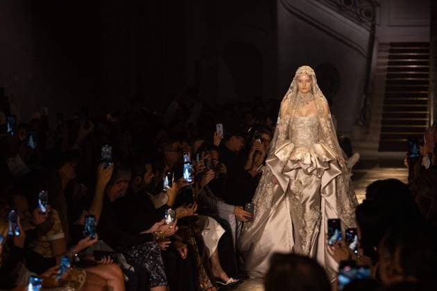 PFW - Elie Saab Runway A model walks the runway at the Elie Saab Haute Couture Fall Winter 2025-2026 show, as part of Paris Fashion Week in Paris, France on July 9, 2025. Photo by Ammar Abd Rabbo ABACAPRESS.COM Paris France  Copyright: xAbdxRabboxAmmar ABACAx