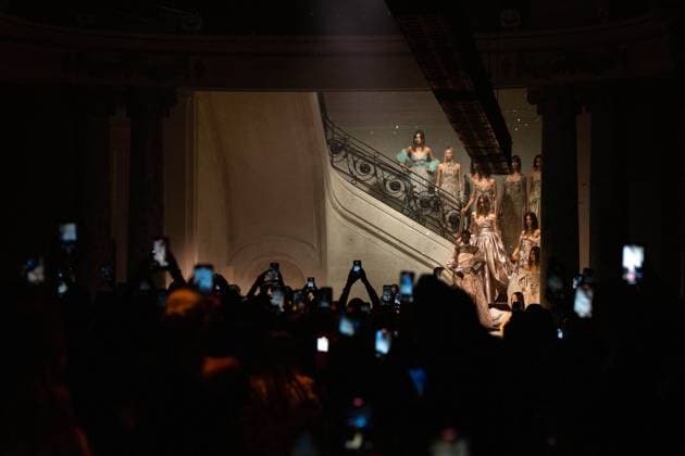 PFW - Elie Saab Runway A model walks the runway at the Elie Saab Haute Couture Fall Winter 2025-2026 show, as part of Paris Fashion Week in Paris, France on July 9, 2025. Photo by Ammar Abd Rabbo ABACAPRESS.COM Paris France  Copyright: xAbdxRabboxAmmar ABACAx