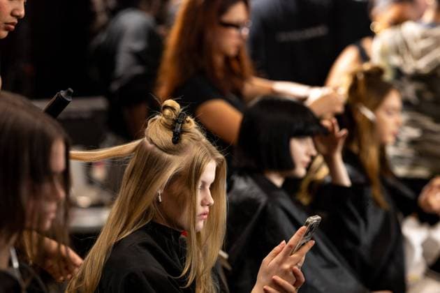 PFW - Elie Saab Backstage Models and hairdressers and make up artists seen backstage prior to the Elie Saab Haute Couture Fall Winter 2025-2026 show, as part of Paris Fashion Week in Paris, France on July 9, 2025. Photo by Ammar Abd Rabbo ABACAPRESS.COM Paris France  Copyright: xAbdxRabboxAmmar ABACAx