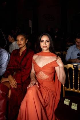 PFW - Elie Saab Front Row L-R : Maisie Richardson-Sellers and Sofia Carson attend the Elie Saab Haute Couture Fall Winter 2025-2026 show, as part of Paris Fashion Week in Paris, France on July 9, 2025. Photo by Ammar Abd Rabbo ABACAPRESS.COM Paris France  Copyright: xAbdxRabboxAmmar ABACAx