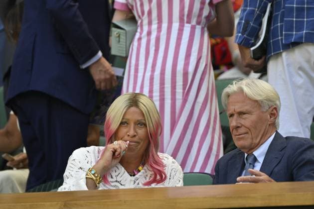 Tennis : Wimbledon -2025 - ITF - Tennis - Wimbledon - ITF - Bjorn Borg et sa femme - Royal box GB  Copyright: xChryslenexCaillaudx xPznewsx