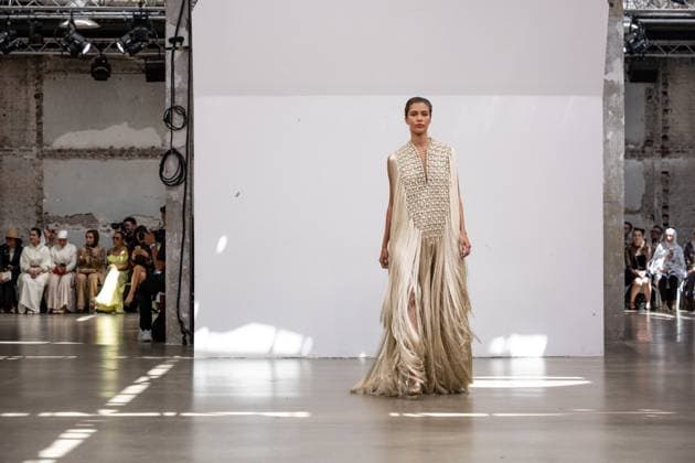 PFW - Rami Al Ali Runway A model walks the runway at the Rami Al Ali Haute Couture Fall Winter 2025-2026 show, as part of Paris Fashion Week in Paris, France on July 10, 2025. Rami Al Ali is the first Syrian fashion designer to present a collection ‘officially’ at the Paris Haute Couture week. Photo by Ammar Abd Rabbo ABACAPRESS.COM Paris France  Copyright: xAbdxRabboxAmmar ABACAx