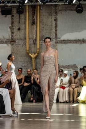PFW - Rami Al Ali Runway A model walks the runway at the Rami Al Ali Haute Couture Fall Winter 2025-2026 show, as part of Paris Fashion Week in Paris, France on July 10, 2025. Rami Al Ali is the first Syrian fashion designer to present a collection ‘officially’ at the Paris Haute Couture week. Photo by Ammar Abd Rabbo ABACAPRESS.COM Paris France  Copyright: xAbdxRabboxAmmar ABACAx