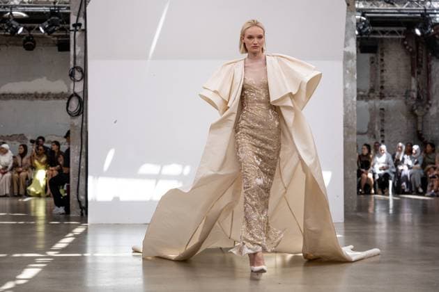 PFW - Rami Al Ali Runway A model walks the runway at the Rami Al Ali Haute Couture Fall Winter 2025-2026 show, as part of Paris Fashion Week in Paris, France on July 10, 2025. Rami Al Ali is the first Syrian fashion designer to present a collection ‘officially’ at the Paris Haute Couture week. Photo by Ammar Abd Rabbo ABACAPRESS.COM Paris France  Copyright: xAbdxRabboxAmmar ABACAx