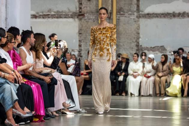 PFW - Rami Al Ali Runway A model walks the runway at the Rami Al Ali Haute Couture Fall Winter 2025-2026 show, as part of Paris Fashion Week in Paris, France on July 10, 2025. Rami Al Ali is the first Syrian fashion designer to present a collection ‘officially’ at the Paris Haute Couture week. Photo by Ammar Abd Rabbo ABACAPRESS.COM Paris France  Copyright: xAbdxRabboxAmmar ABACAx