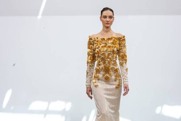 PFW - Rami Al Ali Runway A model walks the runway at the Rami Al Ali Haute Couture Fall Winter 2025-2026 show, as part of Paris Fashion Week in Paris, France on July 10, 2025. Rami Al Ali is the first Syrian fashion designer to present a collection ‘officially’ at the Paris Haute Couture week. Photo by Ammar Abd Rabbo ABACAPRESS.COM Paris France  Copyright: xAbdxRabboxAmmar ABACAx
