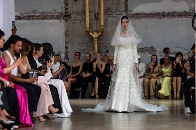 PFW - Rami Al Ali Runway A model walks the runway at the Rami Al Ali Haute Couture Fall Winter 2025-2026 show, as part of Paris Fashion Week in Paris, France on July 10, 2025. Rami Al Ali is the first Syrian fashion designer to present a collection ‘officially’ at the Paris Haute Couture week. Photo by Ammar Abd Rabbo ABACAPRESS.COM Paris France  Copyright: xAbdxRabboxAmmar ABACAx