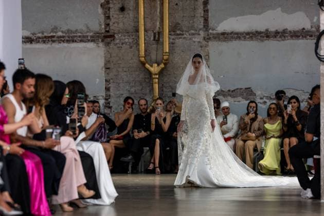 PFW - Rami Al Ali Runway A model walks the runway at the Rami Al Ali Haute Couture Fall Winter 2025-2026 show, as part of Paris Fashion Week in Paris, France on July 10, 2025. Rami Al Ali is the first Syrian fashion designer to present a collection ‘officially’ at the Paris Haute Couture week. Photo by Ammar Abd Rabbo ABACAPRESS.COM Paris France  Copyright: xAbdxRabboxAmmar ABACAx