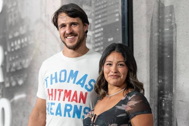 July 11, 2025, Bronx, New York, USA: Gina Rodriguez and Joe Locicero arrive for Katie Taylor vs Amanda Serrano 3 boxing bout at Madison Square Garden in New York, NY on July 11, 2025 Bronx USA - ZUMAr339 20250711_znp_r339_025 Copyright: xLevxRadinx