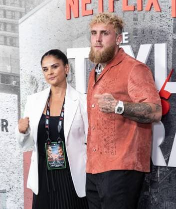 July 11, 2025, Bronx, New York, USA: Bela Bejaria and Jake Paul arrive for Katie Taylor vs Amanda Serrano 3 boxing bout at Madison Square Garden in New York, NY on July 11, 2025 Bronx USA - ZUMAr339 20250711_znp_r339_037 Copyright: xLevxRadinx