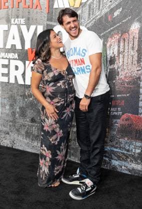 July 11, 2025, Bronx, New York, USA: Gina Rodriguez and Joe Locicero arrive for Katie Taylor vs Amanda Serrano 3 boxing bout at Madison Square Garden in New York, NY on July 11, 2025 Bronx USA - ZUMAr339 20250711_znp_r339_093 Copyright: xLevxRadinx