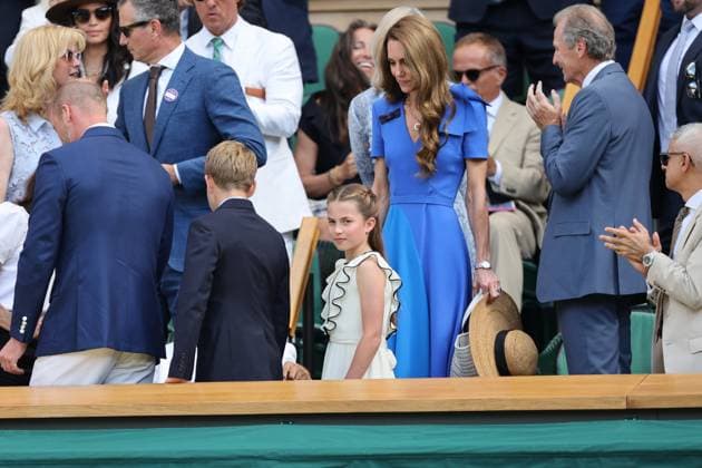 . 13 07 2025. London, United Kingdom. Prince William and Kate Middleton with their children Prince George and Princess Charlotte in the Royal Box for the Mens Singles Final on the last day of the Wimbledon Tennis Championships in London .  xStephenxLockx xi-Imagesx IIM-26103-0089
