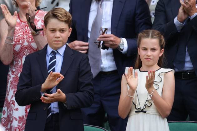 . 13 07 2025. London, United Kingdom. Prince William and Kate Middleton with their children Prince George and Princess Charlotte in the Royal Box for the Mens Singles Final on the last day of the Wimbledon Tennis Championships in London .  xStephenxLockx xi-Imagesx IIM-26103-0097