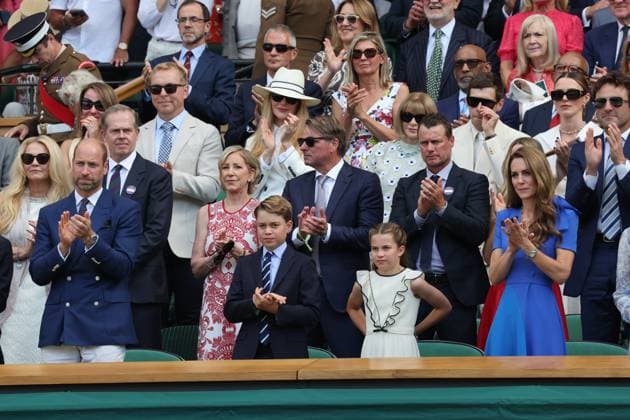 . 13 07 2025. London, United Kingdom. Prince William and Kate Middleton with their children Prince George and Princess Charlotte in the Royal Box for the Mens Singles Final on the last day of the Wimbledon Tennis Championships in London .  xStephenxLockx xi-Imagesx IIM-26103-0099