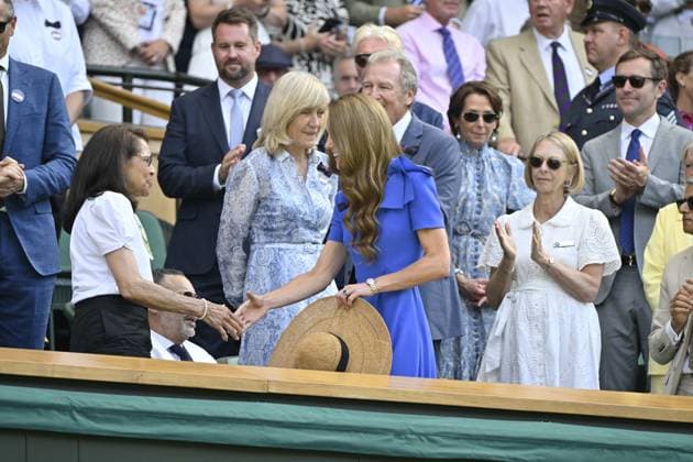 Tennis : Wimbledon -2025 - ITF - Tennis - Wimbledon - ITF - Royal Box - Arrivee de la famille royale d Angleterre - Prince William de Galles - Princesse Kate de Galles - Georges et Charlotte GB  Copyright: xChryslenexCaillaudx xPznewsx