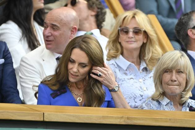 Tennis : Wimbledon -2025 - ITF - Tennis - Wimbledon - ITF - Royal Box - Arrivee de la famille royale d Angleterre - Prince William de Galles - Princesse Kate de Galles - Georges et Charlotte GB  Copyright: xChryslenexCaillaudx xPznewsx