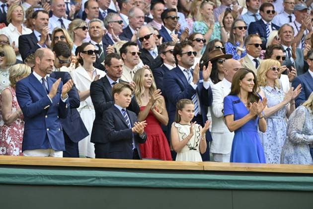 Tennis : Wimbledon -2025 - ITF - Tennis - Wimbledon - ITF - Royal Box - Arrivee de la famille royale d Angleterre - Prince William de Galles - Princesse Kate de Galles - Georges et Charlotte GB  Copyright: xChryslenexCaillaudx xPznewsx