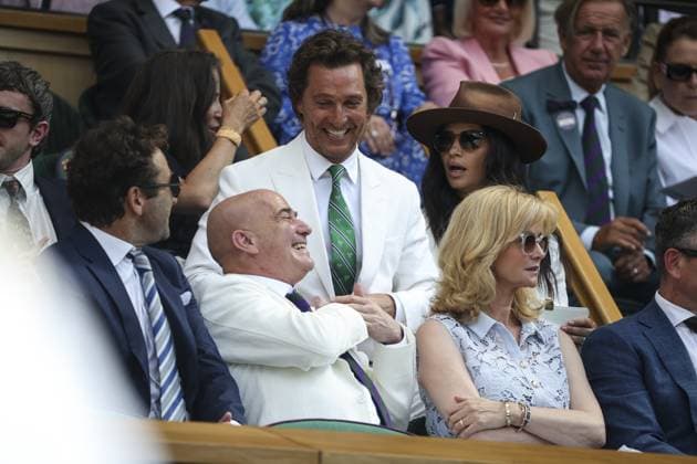 Wimbledon Championships Mens Final Wimbledon Championships 2025 Day 14, 13 07 25 Gentlemens’ Singles - Final Centre Court Jannick Sinner v Carlos Alcaraz celebrities and VIPs attend. Matthew McConaughey and Andre Agassi  Copyright: xMarcxAspland ThexTimesx NINTCHDBPICT001009664411