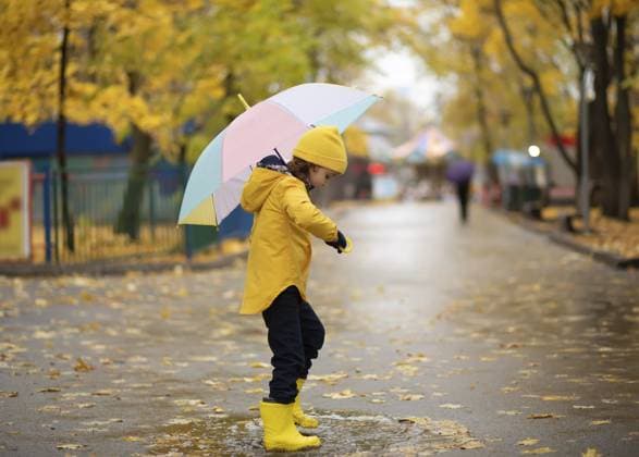Kind in gelben Gummistiefeln und Regenmantel steht auf Pfütze. Viel Spaß im Freien in der Herbstzeit. Kinder Aktivität Child in yellow rubber boots and raincoat standing on puddle. Have fun outdoors in autumn season. Children activity Copyright: imageBROKER ZulfiiaxIshmukhameto ibxiqx14290370.jpg ,model released, Symbolfoto ,property released