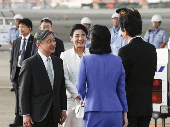 Japan emperor s state visit to Mongolia Japanese Emperor Naruhito (L) and Empress Masako (2nd from L) are greeted by Crown Prince Fumihito and Crown Princess Kiko after arriving at Tokyo s Haneda airport on July 13, 2025, following a state visit to Mongolia.  A14AA0004721893P
