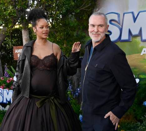 Rihanna, the voice of Smurfette in the animated musical comedy Smurfs and director Chris Miller attend the premiere of the motion picture at Paramount Studios in Los Angeles on Sunday, July 13, 2025. Storyline: When Papa Smurf (John Goodman) is mysteriously taken by evil wizards, Razamel and Gargamel, Smurfette (Rihanna) leads the Smurfs on a mission into the real world to save him. With the help of new friends, the Smurfs must discover what defines their destiny to save the universe.  LAP2025071324 JIMxRUYMEN