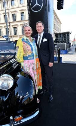 Johannes Fritz with his wife Angelika Klassik at Odeonsplatz with the support of Mercedes Benz in Munich on July 13, 2025