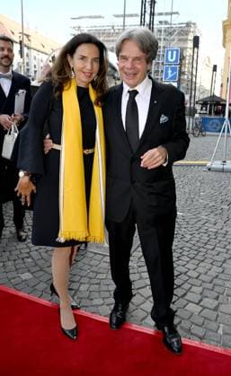 Michael Käfer with wife Clarissa Klassik at Odeonsplatz with the support of Mercedes Benz in Munich on July 13, 2025