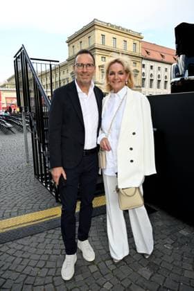 Christa Kinshofer Rembeck with her husband Dr. Erich Rembeck Klassik am Odeonsplatz with the support of Mercedes Benz in Munich on July 13, 2025