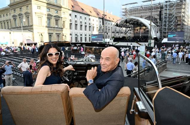 Heiner Lauterbach with his wife Viktoria Klassik at Odeonsplatz with the support of Mercedes Benz in Munich on July 13, 2025