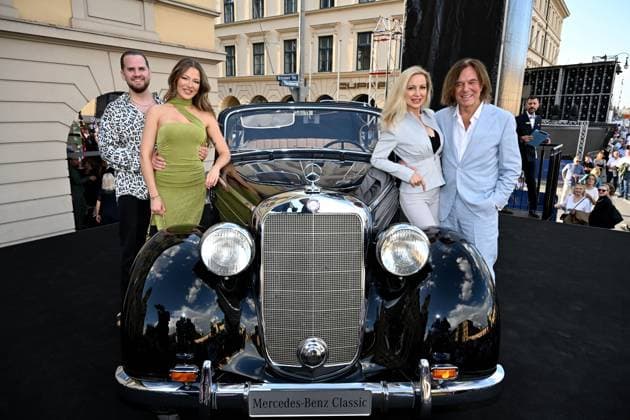 Jürgen Drews with his wife Ramona and his Joelina Drews and her boyfriend Adrian Louis Klassik at Odeonsplatz with the support of Mercedes Benz in Munich on July 13, 2025
