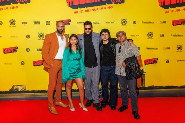 Premiere SchwarzeSchafe Amer El Erwadi, Norah Estelle Martha Malachowski, Yasin Harrouk, Adrian Kourosh and Tamer Yigit at the premiere of SchwarzeSchafe at the cinema in the Kulturbrauerei on 15 07 2025 in Berlin Copyright: xEventpressxKochanx